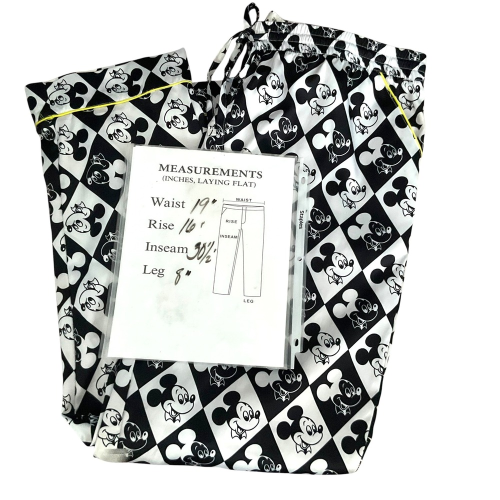 Disney Mickey Mouse Pajama Pants Womens XL Black White Harlequin‎ Diamond Print - Picture 7 of 7